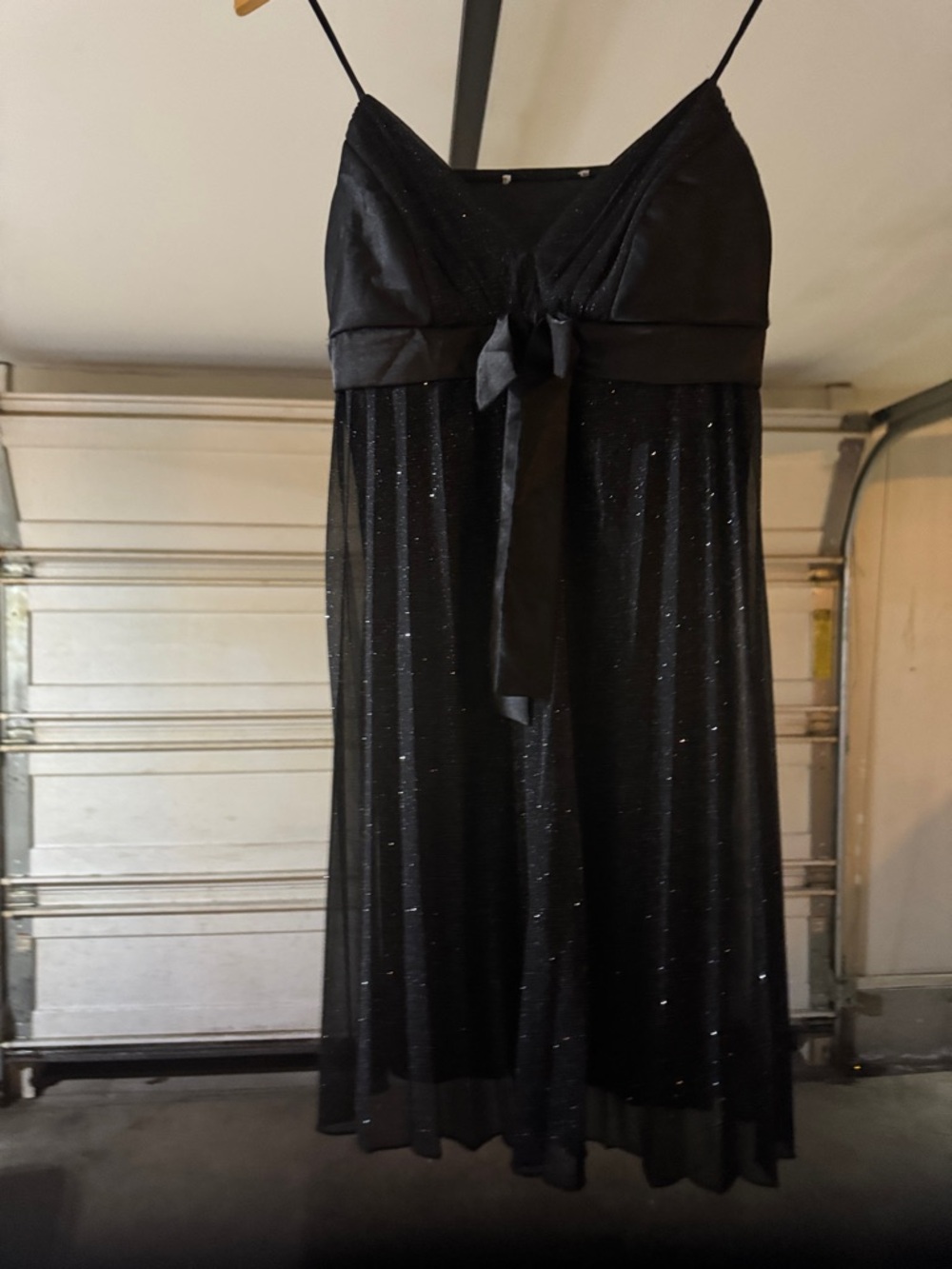 Black Sparkle Strapless Party Dress with Waist Tie